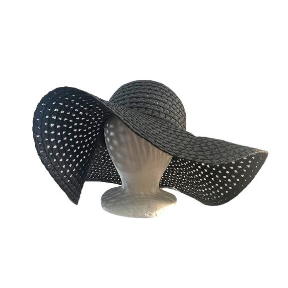 Black FAUX STRAW SUN HAT SZ ONE SIZE - Picture 4 of 11